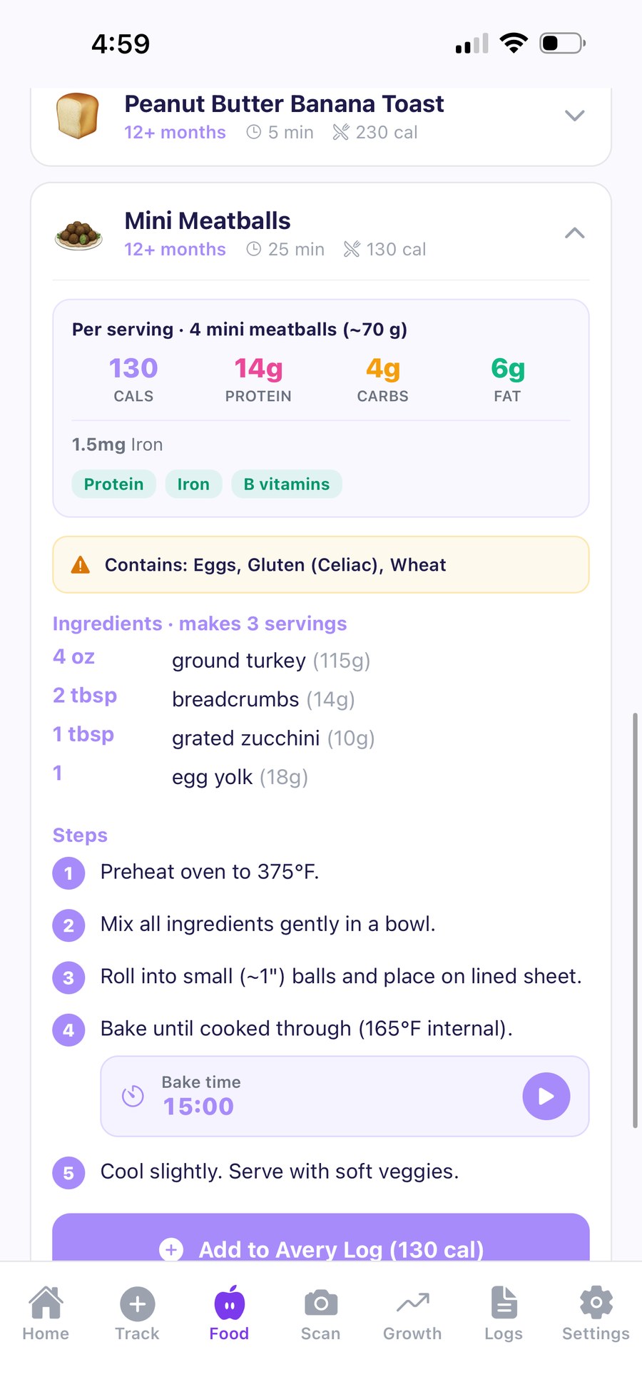 Baby Ledger AI: step-by-step toddler recipes with built-in cooking timers