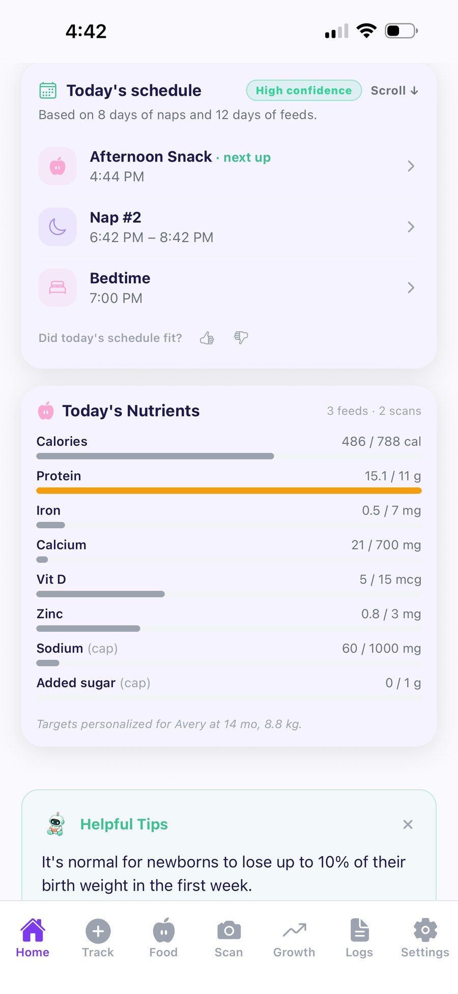 Baby Ledger AI: an AI-built daily schedule and per-day nutrient tracking